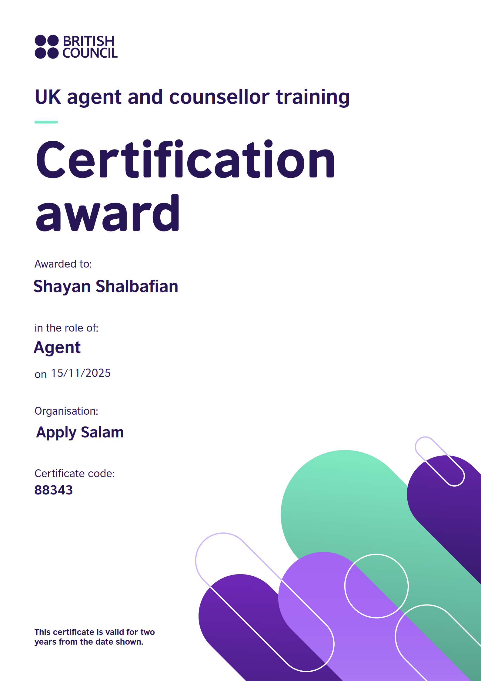 British Council Certificate